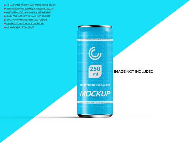 250 ml energy drink soda beer can mockup n21