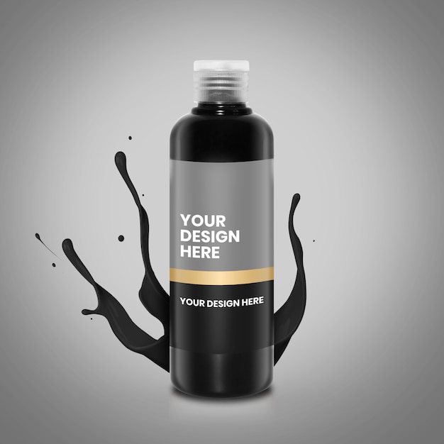 PSD 250ml black ink bottle mockup