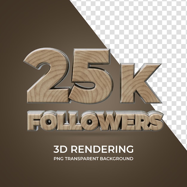 25k follower 3d-rendering isolierten transparenten hintergrund holzstil