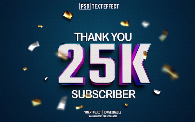 PSD 25k seguidores efecto de texto fuente editable tipografía texto 3d