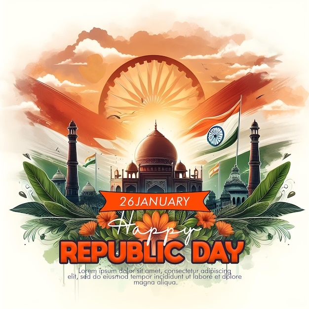 26 de enero día de la república de la india publicación en las redes sociales con el concepto de la bandera india