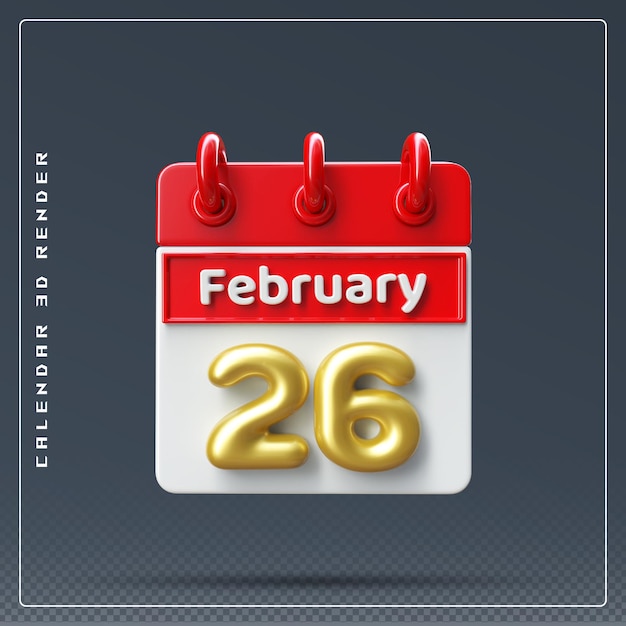 26. Februar Kalendersymbol 3D-Rendering