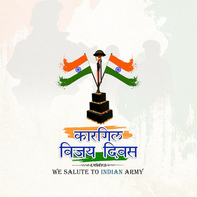 26 de julio Kargil Vijay Diwas concepto de diseño con bandera india y ejército post en las redes sociales