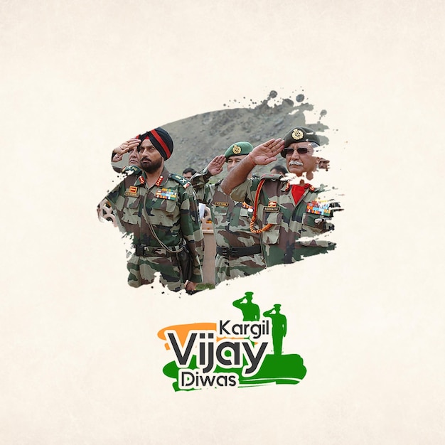 26 de julio Kargil Vijay Diwas concepto de diseño con bandera india y ejército post en las redes sociales