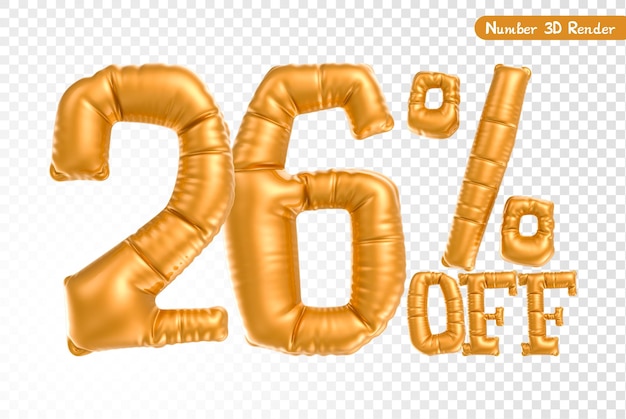 26 Off Numero Oro Rendering 3D