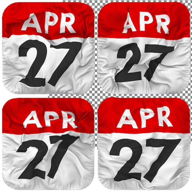 27. 27. April Datumskalendersymbol isoliert Vier winkende Bump-Textur 3D-Rendering