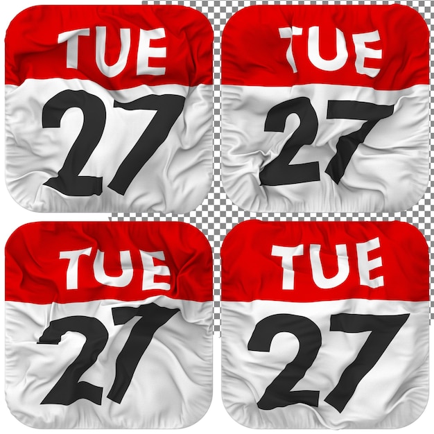27., 27., Dienstag, Datum, Kalendersymbol, isoliert, Vier-Wellen-Stil, Bump-Textur, 3D-Rendering