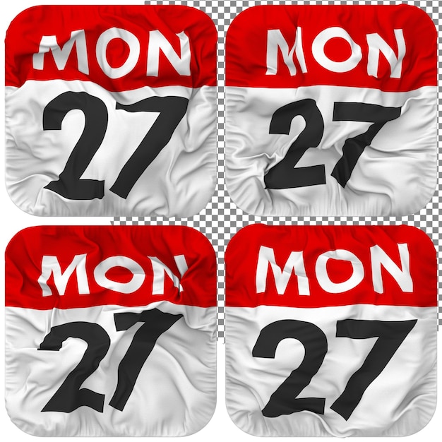27. 27. Montag Datum Kalendersymbol isoliert Vier winkende Bump-Textur 3D-Rendering