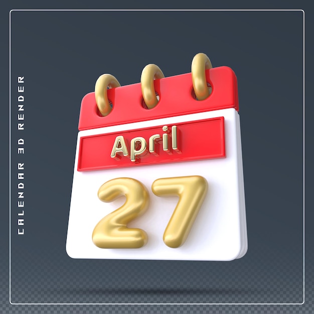 27. April Kalender mit Checklisten-Symbol 3D-Rendering