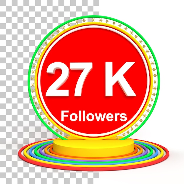 27 k seguidores representación 3d ilustración de alta calidad para redes sociales etiqueta de agradecimiento para seguidores