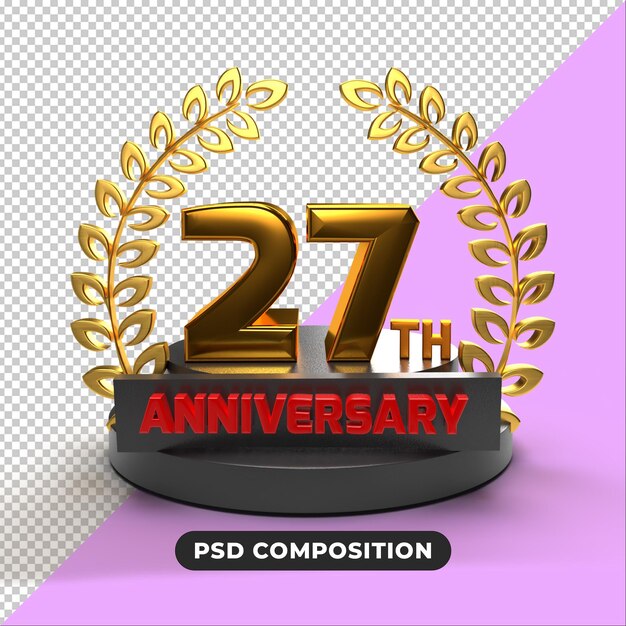 PSD 27e anniversaire rendu 3d fond transparent