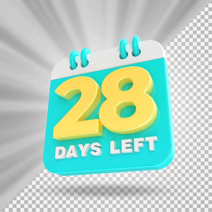 PSD 28 días restantes calendario 3d