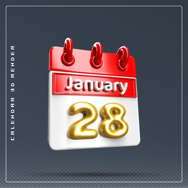 28. Januar Kalendersymbol 3D-Rendering