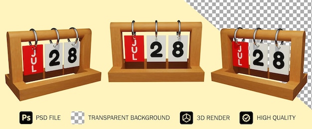 28 Juillet Calendrier En Bois Unique Moderne Rendu 3d Psd Premium