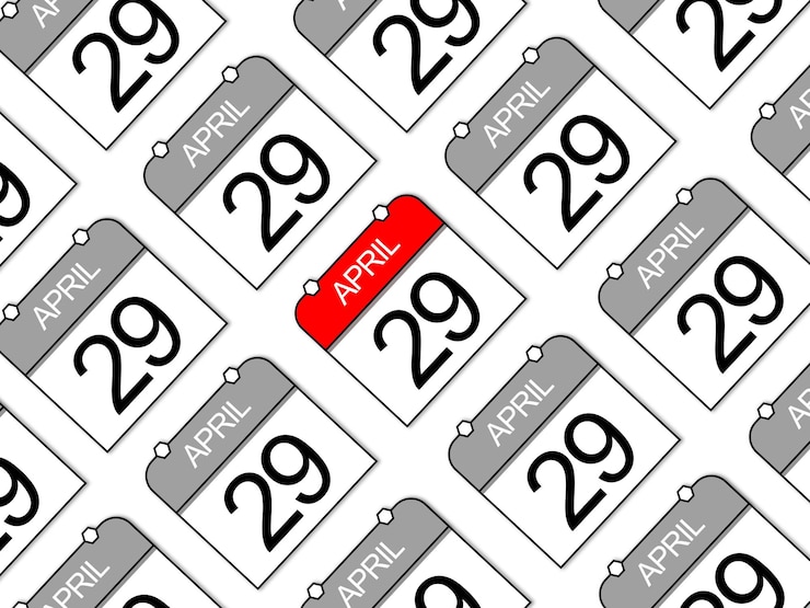 PSD 29 avril arrière-plan sans couture des calendriers quotidiens contraste de couleurs