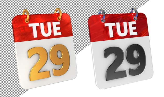 29. Dienstag Datum 3D-Icon Isolierter Goldverstärker Glänzender 3D-Rendering