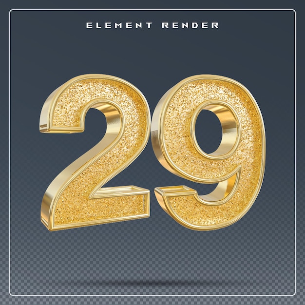 29 número de brillo dorado renderizado en 3D