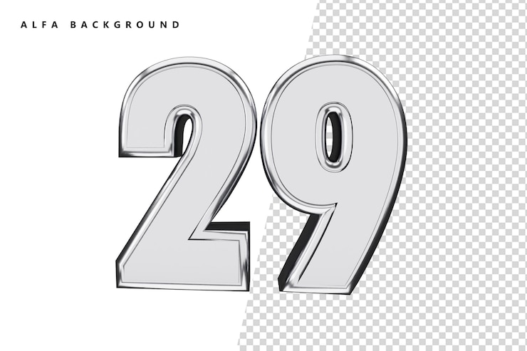 PSD 29 número de plata con renderizado 3d