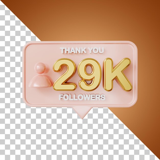 29k seguidores oro Representación 3D