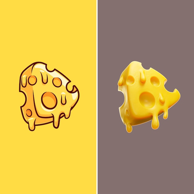 2d y 3d queso derretido icono vectorial de dibujos animados ilustración 3d icono de objeto de alimentos vector plano aislado