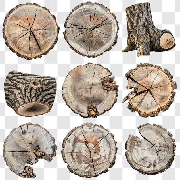2d set of slice tree trunk on white background render