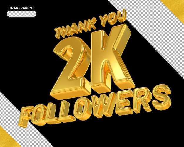 2K follower con numeri oro 3d rendering