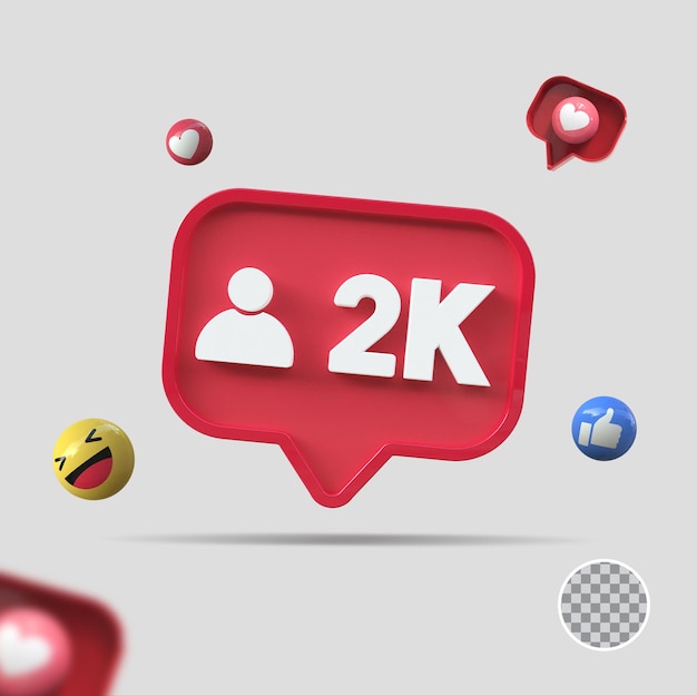 PSD 2k seguidores con icono 3d render