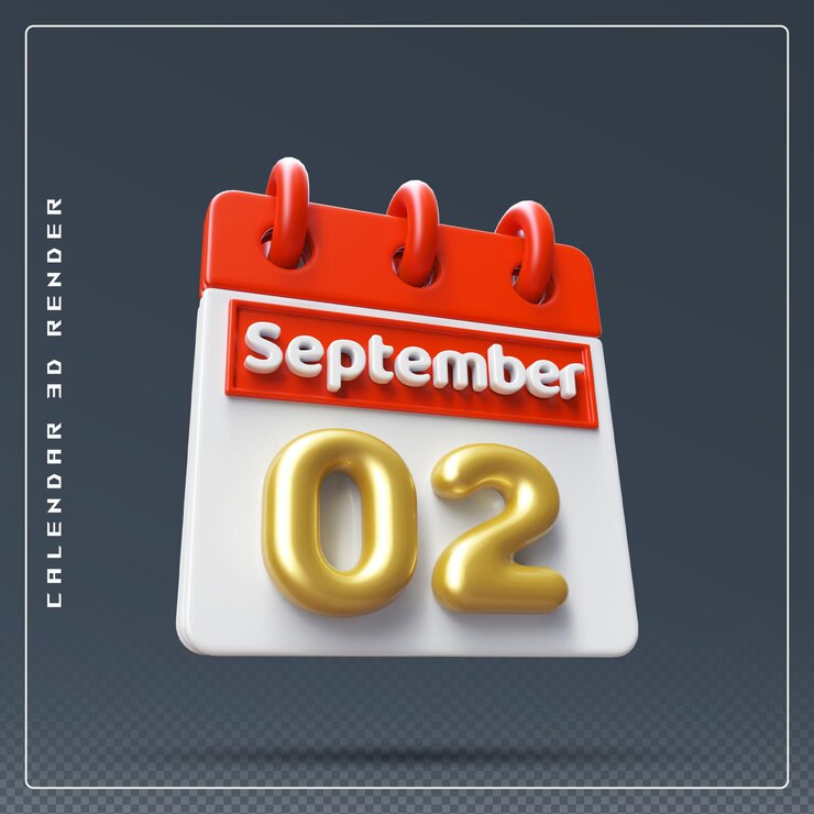 PSD 2nd september calendar 3d render