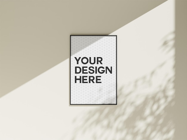 2X3 Seitenverhältnis Schwarz gerahmtes Poster-Mockup an der Wand Mit Sonnenlicht an der Wand