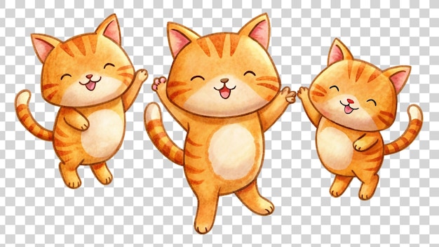 3 blonde katzen springen glückliche aufkleber, die auf einem durchsichtigen hintergrund isoliert sind