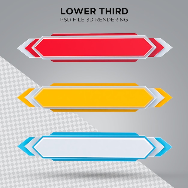 3 conjunto de renderização de estilo 3d do terceiro banner inferior PSD Premium