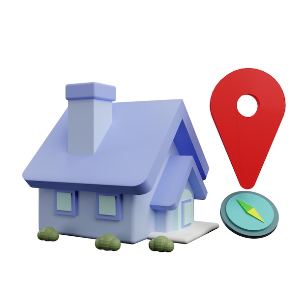 3 D Abbildung eines Immobilienstandort-Symbols mit transparentem Hintergrund