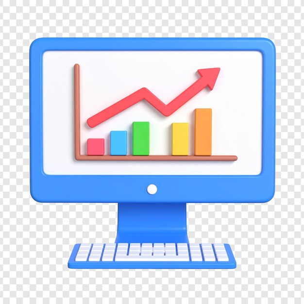 3 d computer monitor displaying growing bar graph