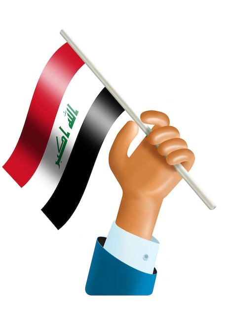 3 d Illustration einer Hand, die eine irakische Flagge schwenkt Irak Unabhängigkeitskonzept 3. Oktober