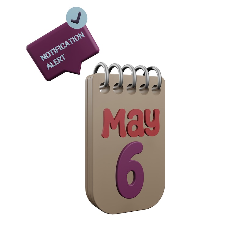 PSD 3 d ilustración del icono del calendario del 6 de mayo