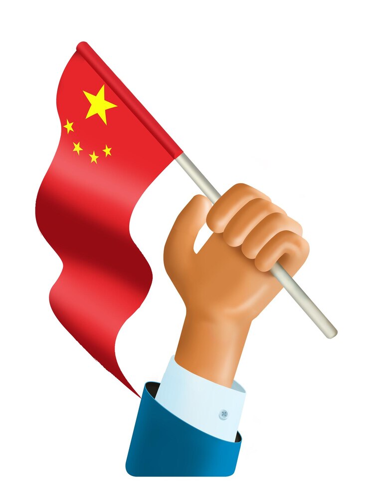 PSD 3 d ilustración de una mano que sostiene una bandera china una mano que sostiene un icono de la bandera china