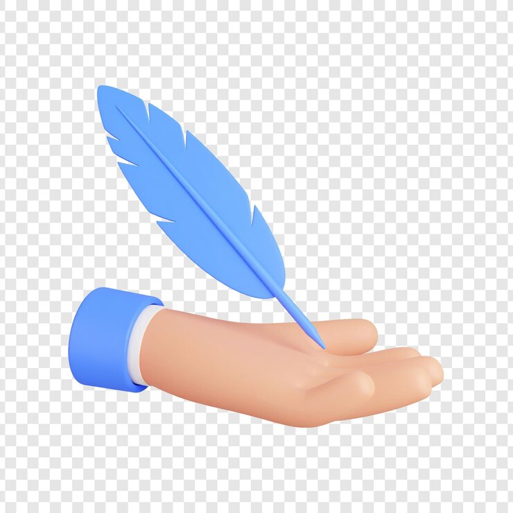PSD 3 d ilustración de una pluma de pluma en la mano