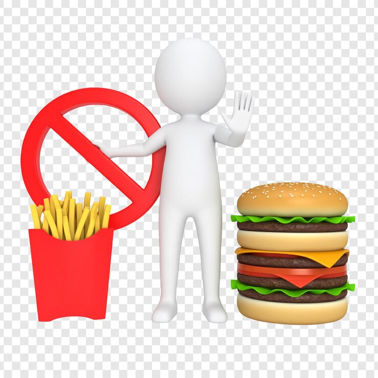 PSD 3 d model person avoiding unhealthy food healthy eating concept