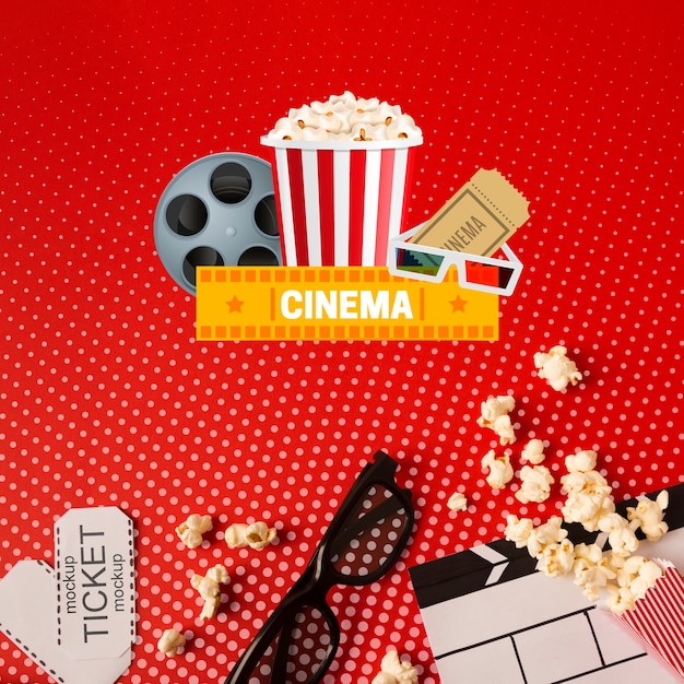 3 d óculos e cinema mock-up vista superior