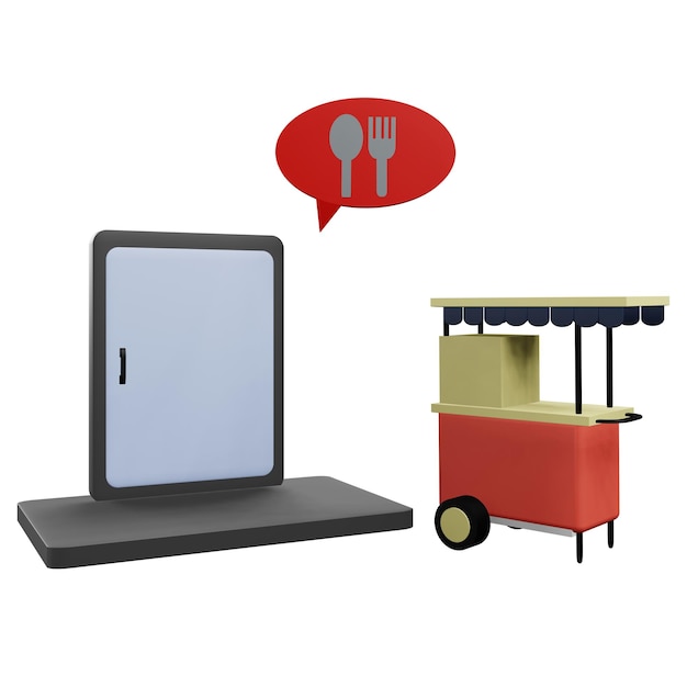 3 D ubicación de la entrega de alimentos a puerta con fondo transparente