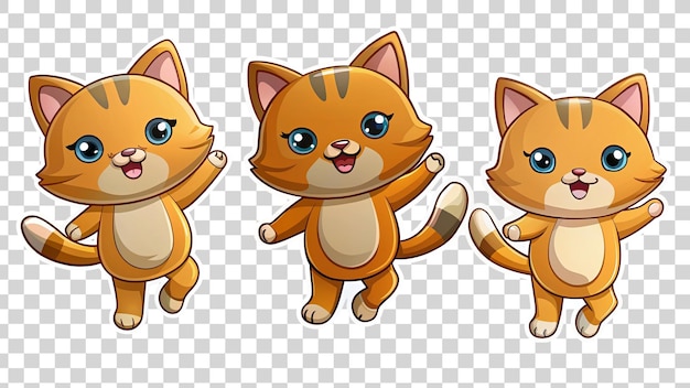 PSD 3 gatos de jengibre saltando pegatinas felices aislados en un fondo transparente