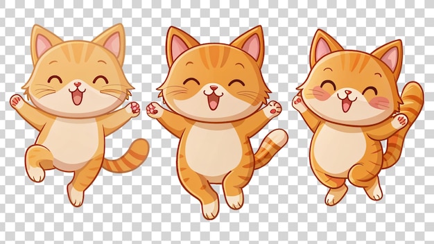 PSD 3 gatos roxos saltando adesivos felizes isolados em fundo transparente