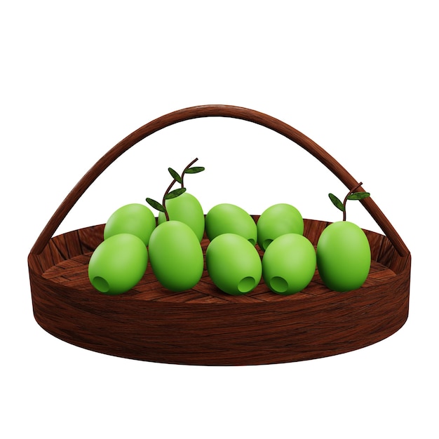 PSD 3 d illustration olive sur un panier avec un fond transparent