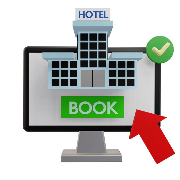 PSD 3 d illustration de la réservation d'un hôtel