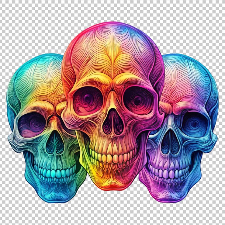 PSD 3 illustrazione vettoriale del cranio a gradiente psichedelico colorato