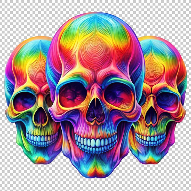 PSD 3 illustrazione vettoriale del cranio a gradiente psichedelico colorato