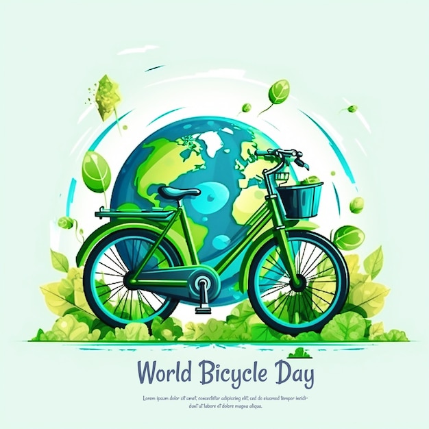 PSD 3 de junio día mundial de la bicicleta bicicleta verde y el mundo preservan el medio ambiente