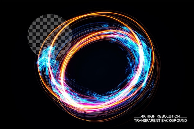 3 manipolazioni di colore Effetti di linee circolari luccicanti luminose su sfondo trasparente