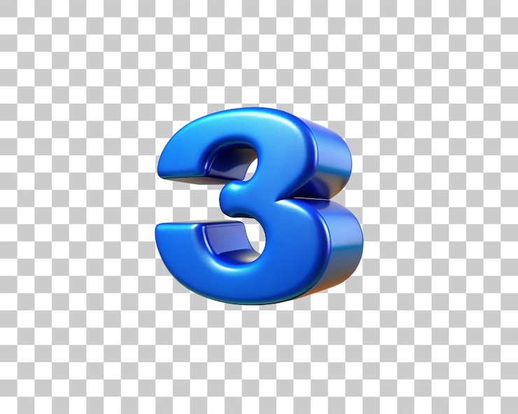 PSD 3 número azul três texto 3d renderização