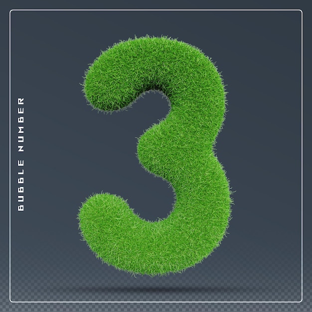 3 número hierba verde renderizado en 3D